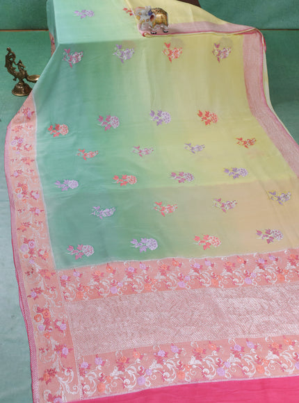 Pastel Green-Peach Banarasi Crepe Silk Saree