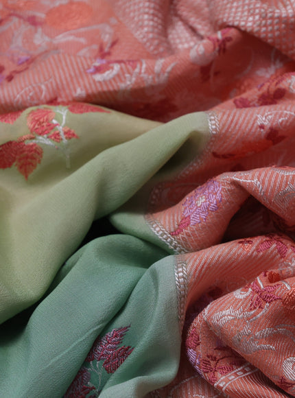 Pastel Green-Peach Banarasi Crepe Silk Saree