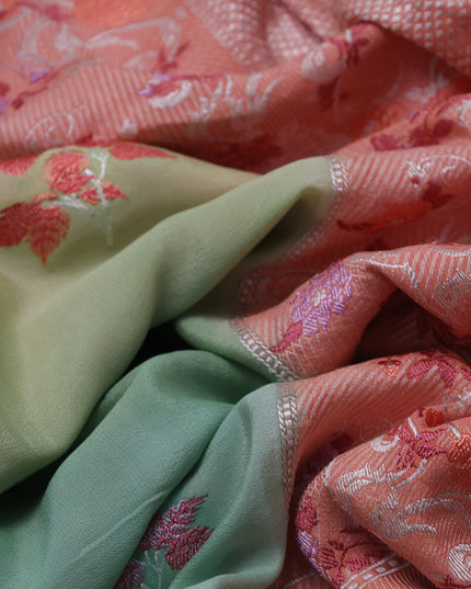 Pastel Green-Peach Banarasi Crepe Silk Saree