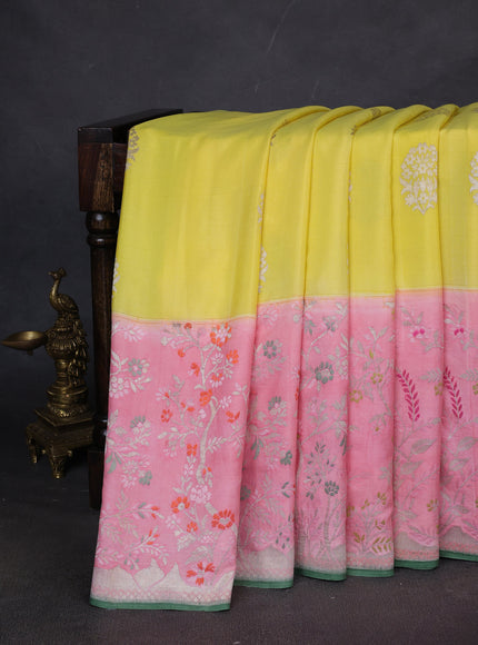 Yellow-Peach Banarasi Crepe Silk Saree