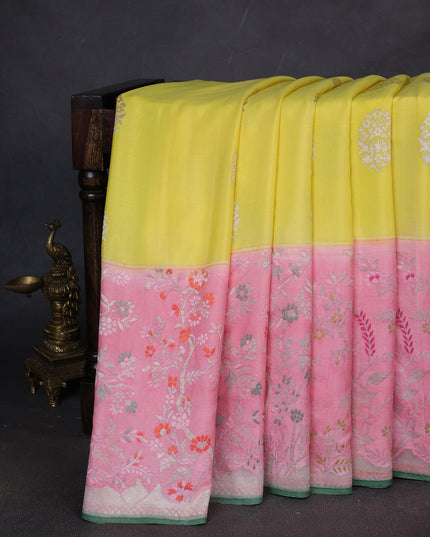 Yellow-Peach Banarasi Crepe Silk Saree