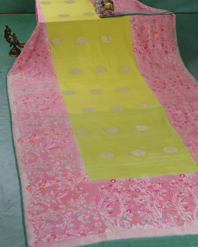 Yellow-Peach Banarasi Crepe Silk Saree