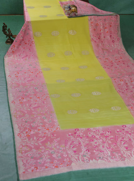 Yellow-Peach Banarasi Crepe Silk Saree