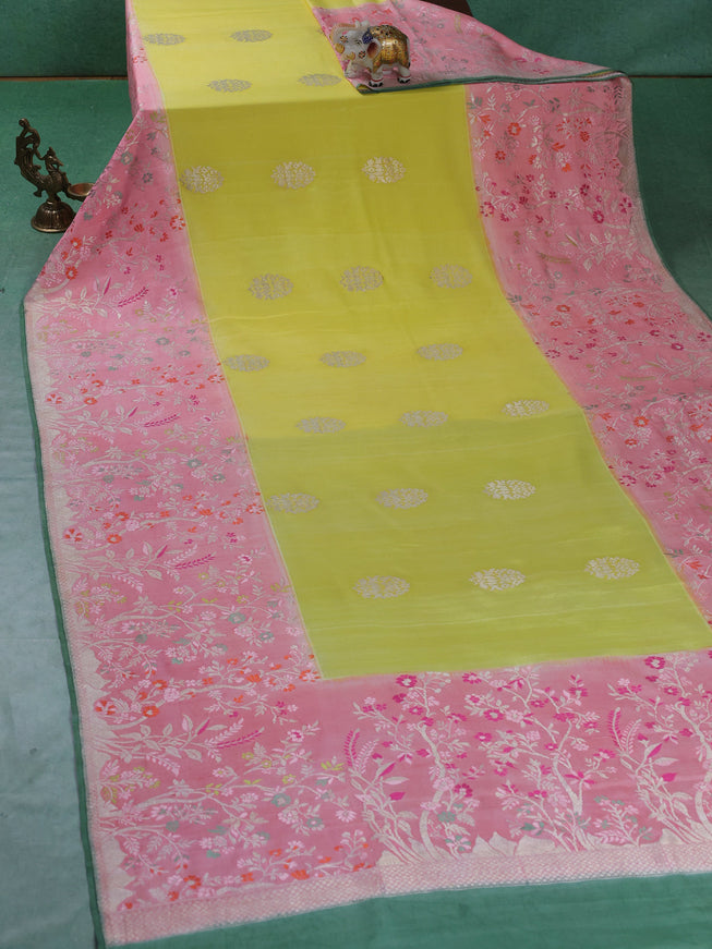 Yellow-Peach Banarasi Crepe Silk Saree