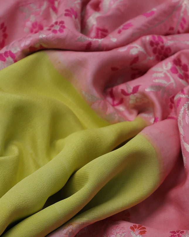 Yellow-Peach Banarasi Crepe Silk Saree