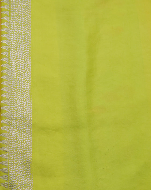 Yellow-Teal Green Banarasi Crepe Silk Saree