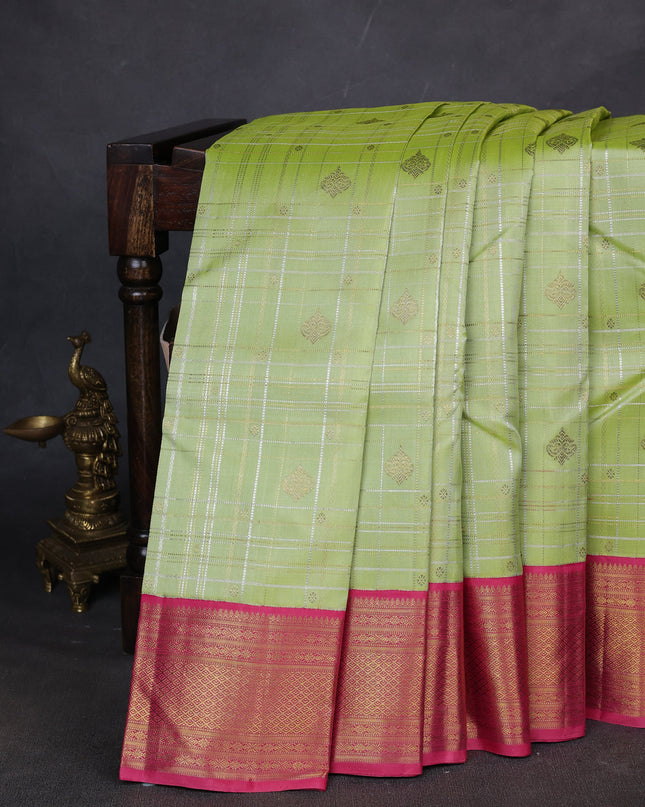 Pista Green-Pink Pure Kanchipuram Silk Saree