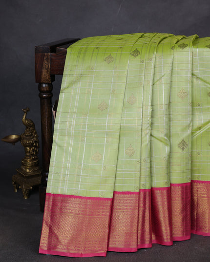 Pista Green-Pink Pure Kanchipuram Silk Saree