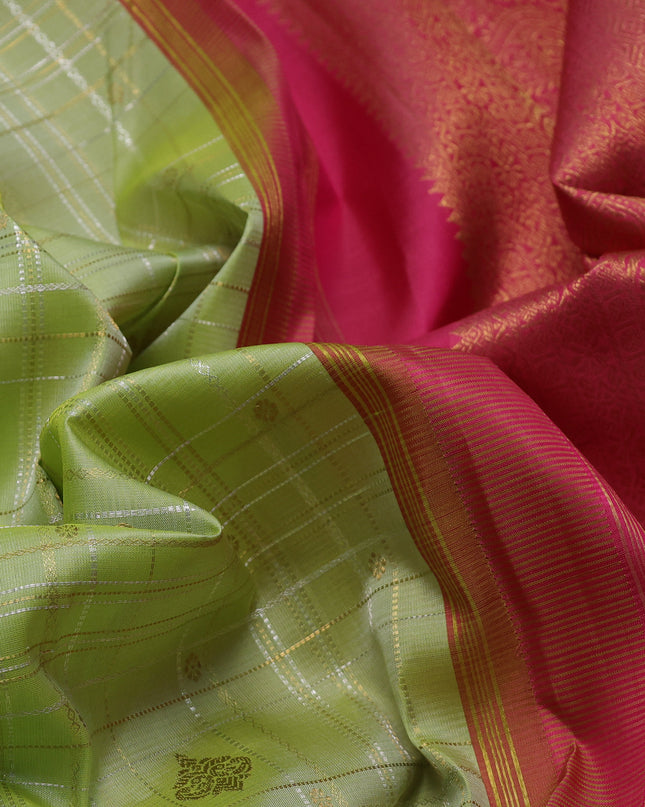 Pista Green-Pink Pure Kanchipuram Silk Saree