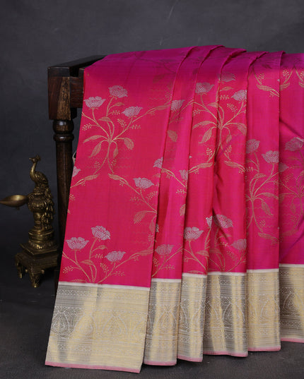 Rani Pink-Grey Pure Kanchipuram Silk Saree