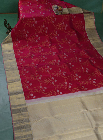 Rani Pink-Grey Pure Kanchipuram Silk Saree