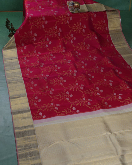 Rani Pink-Grey Pure Kanchipuram Silk Saree