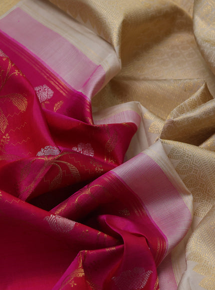 Rani Pink-Grey Pure Kanchipuram Silk Saree