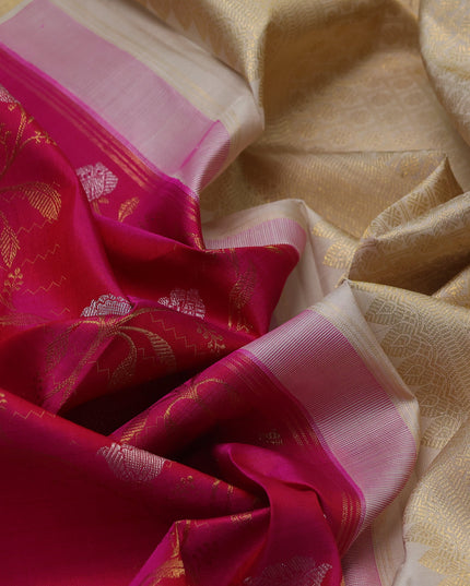 Rani Pink-Grey Pure Kanchipuram Silk Saree