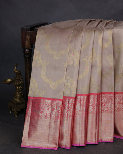 Beige-Pink Pure Kanchipuram Silk Saree