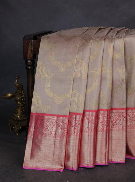 Beige-Pink Pure Kanchipuram Silk Saree