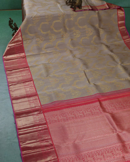 Beige-Pink Pure Kanchipuram Silk Saree