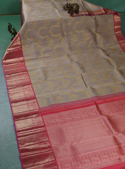 Beige-Pink Pure Kanchipuram Silk Saree