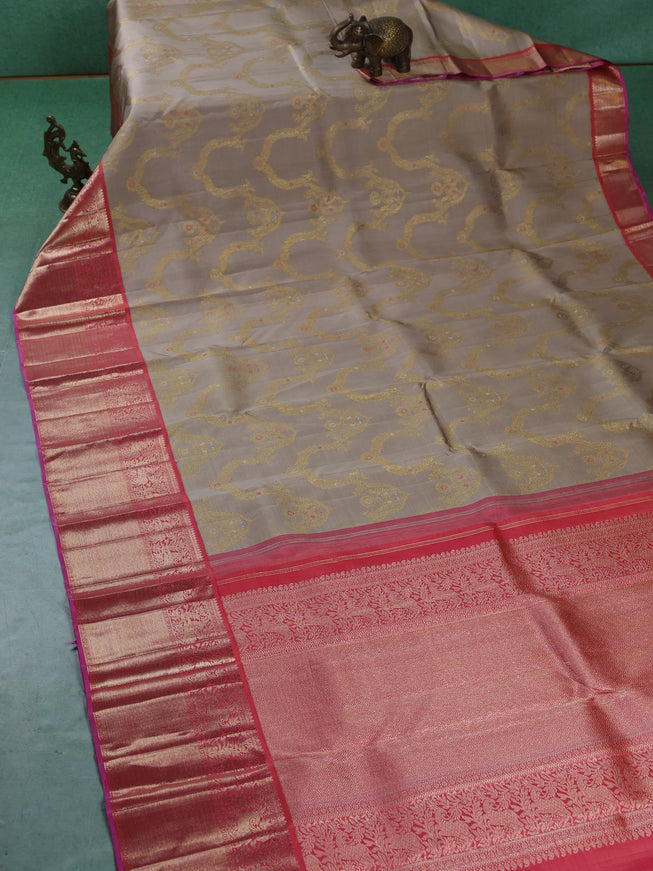 Beige-Pink Pure Kanchipuram Silk Saree
