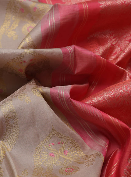 Beige-Pink Pure Kanchipuram Silk Saree