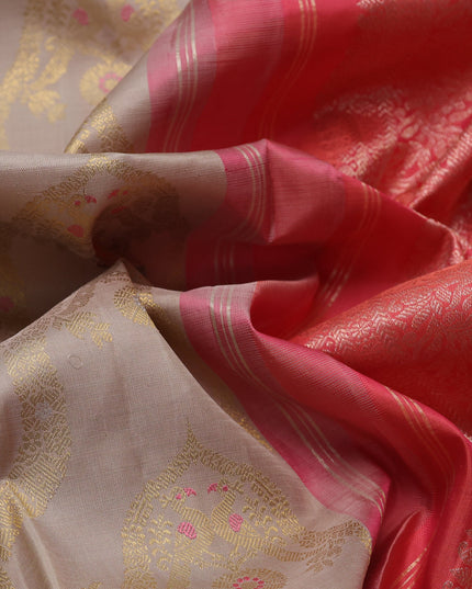 Beige-Pink Pure Kanchipuram Silk Saree