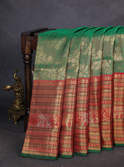 Green-Red Kanchipuram Silk Saree
