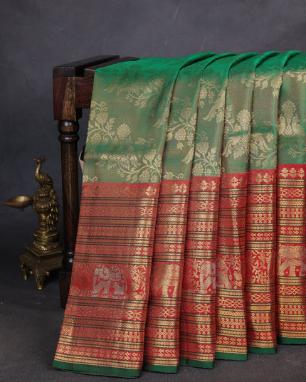 Green-Red Kanchipuram Silk Saree