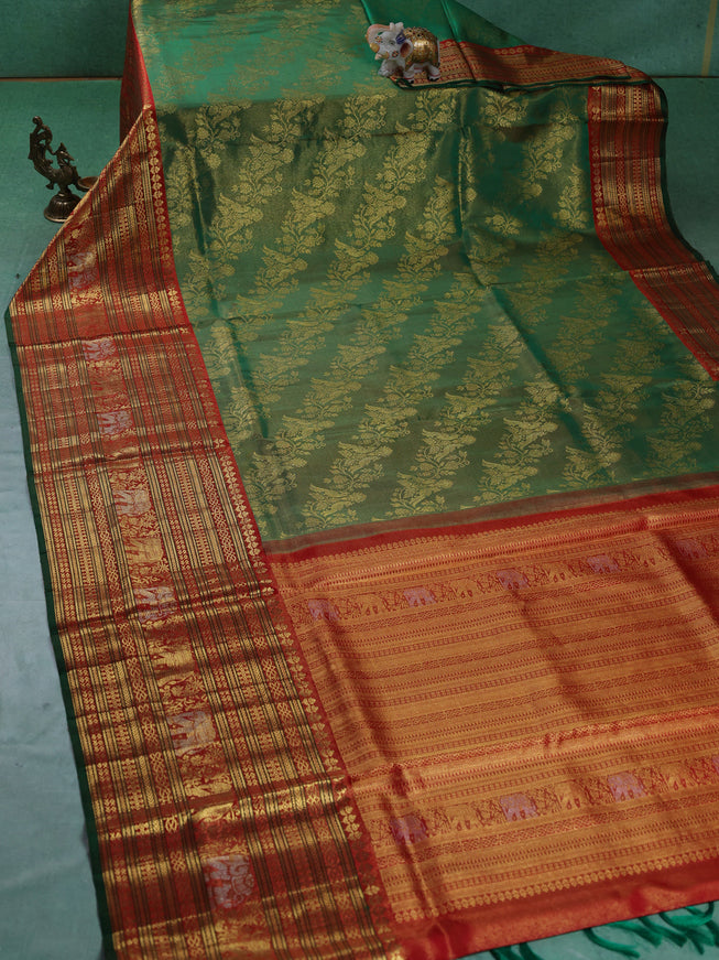 Green-Red Kanchipuram Silk Saree