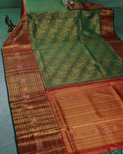 Green-Red Kanchipuram Silk Saree