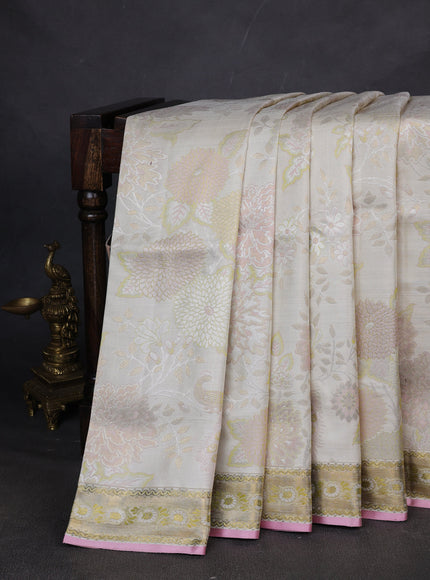 Off White Pure Kanchipuram Silk Saree