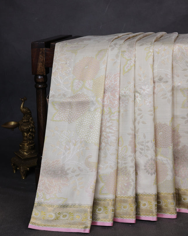 Off White Pure Kanchipuram Silk Saree