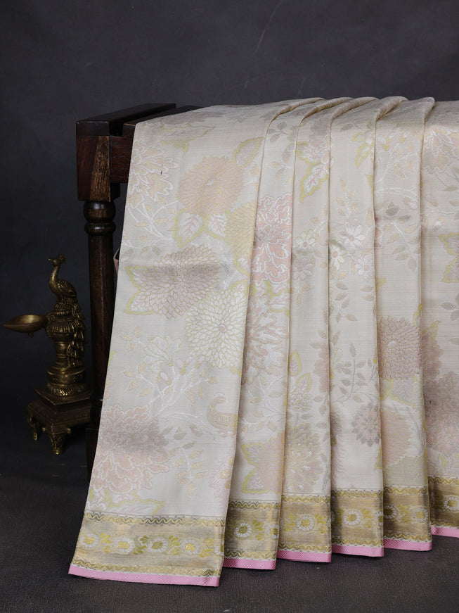 Off White Pure Kanchipuram Silk Saree