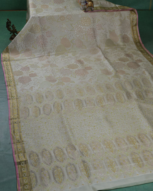 Off White Pure Kanchipuram Silk Saree