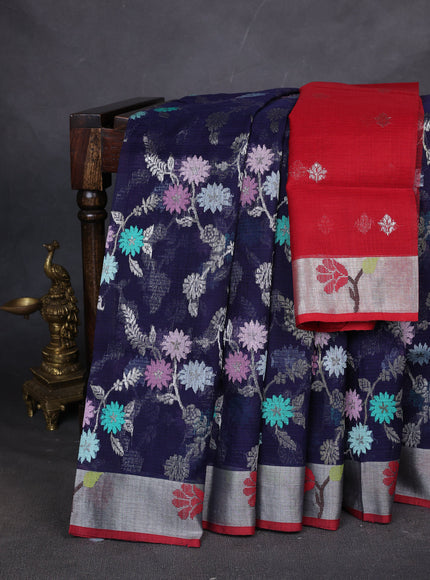 Blue-Maroon Real Zari Cotton Kota Saree