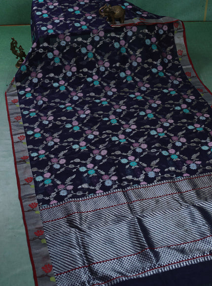 Blue-Maroon Real Zari Cotton Kota Saree
