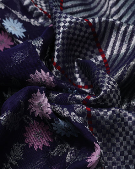 Blue-Maroon Real Zari Cotton Kota Saree
