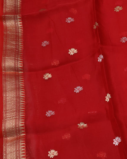 Mustard Yellow-Magenta Pink Banarasi Kora Saree