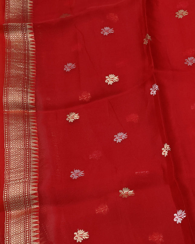 Mustard Yellow-Magenta Pink Banarasi Kora Saree