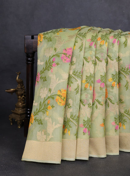 Pista Green Banarasi Kora Saree