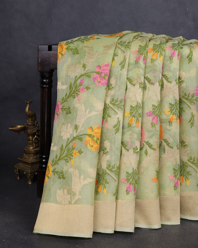 Pista Green Banarasi Kora Saree
