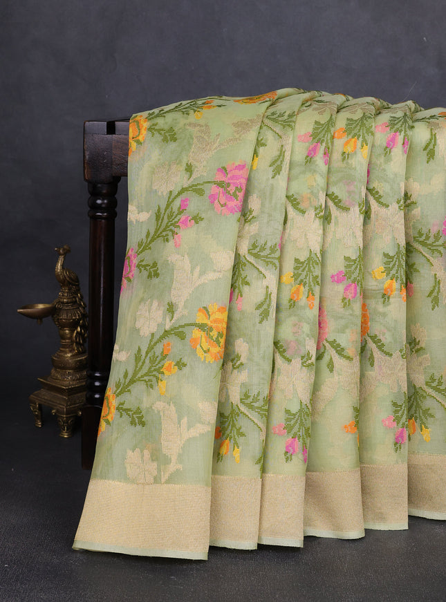 Pista Green Banarasi Kora Saree