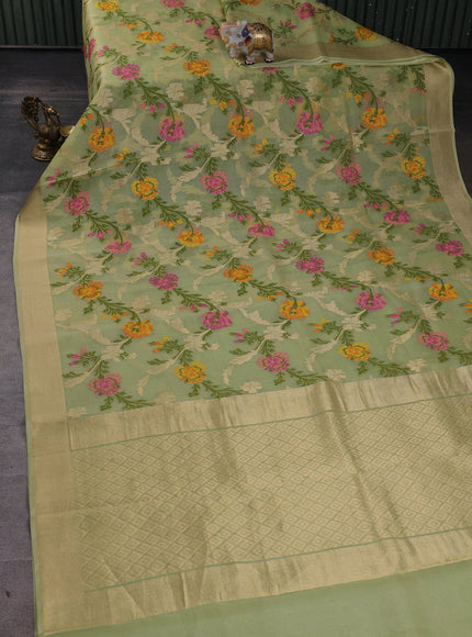 Pista Green Banarasi Kora Saree