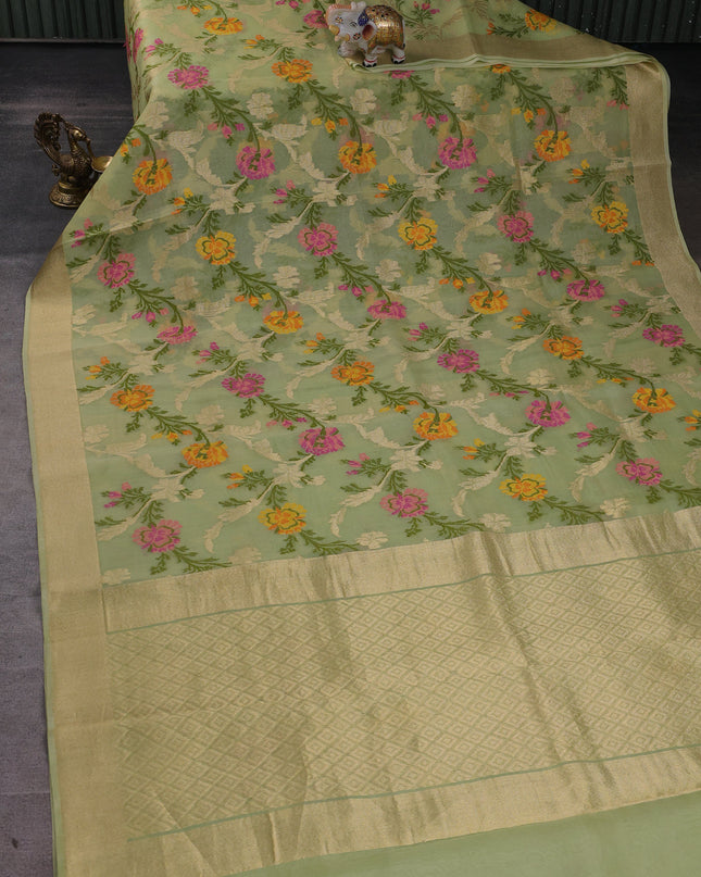 Pista Green Banarasi Kora Saree