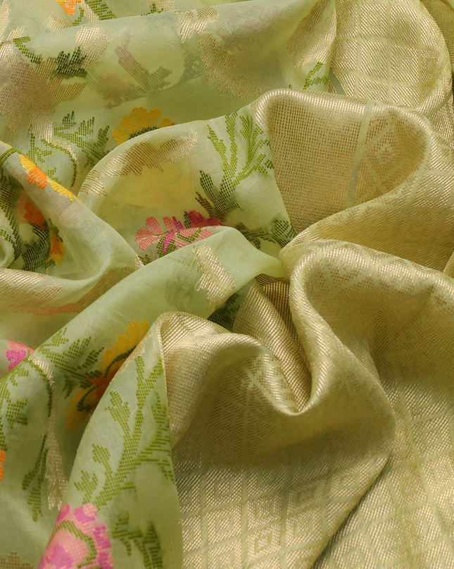 Pista Green Banarasi Kora Saree