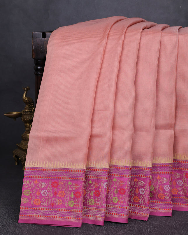 Peach-Purple Banarasi Kora Saree