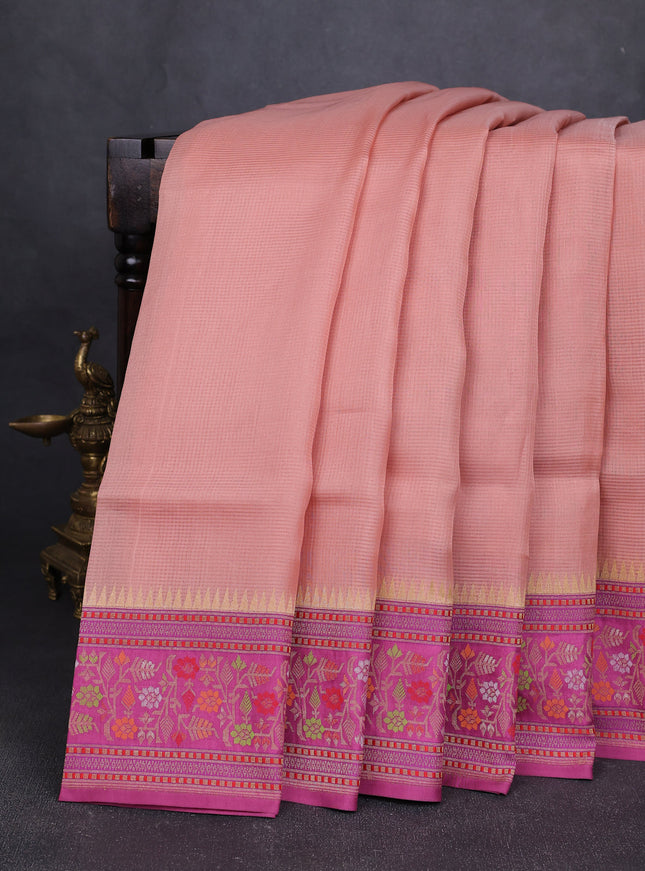 Peach-Purple Banarasi Kora Saree