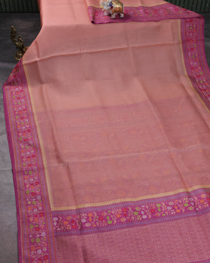 Peach-Purple Banarasi Kora Saree