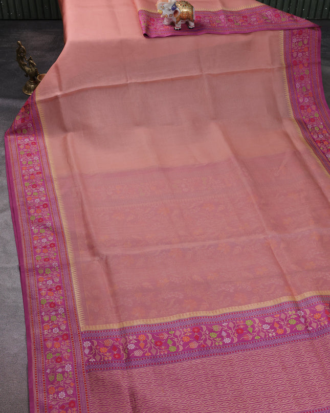 Peach-Purple Banarasi Kora Saree