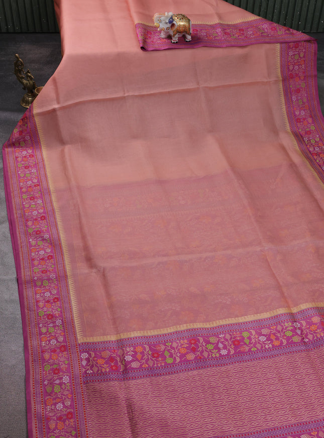 Peach-Purple Banarasi Kora Saree