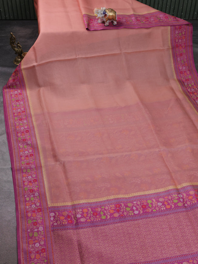 Peach-Purple Banarasi Kora Saree